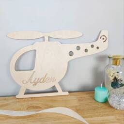 Personalized Wooden Helicopter Night Light - Children's Lighting Aeronautical Theme Decoration - thumbnail 2