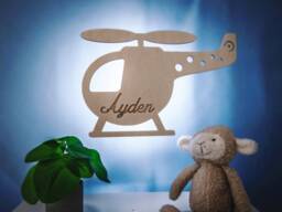Personalized Wooden Helicopter Night Light - Children's Lighting Aeronautical Theme Decoration - thumbnail 1