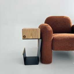 Solid Oak Nightstand, Metal Base Side Table, Real Acorn Detail, Magazine Holder - thumbnail 2