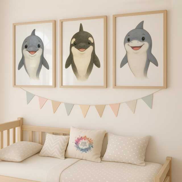 Ocean Animal Nursery Prints - 30 Design Choices, Dolphin, Orca, Shark, Baby Bedroom Decor, Boys Girls, Sealife Print, Kids Sea Wall Art - image 1