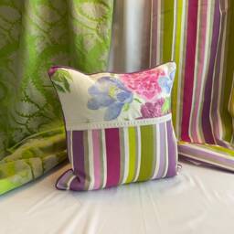 Designers Guild Floral Pillow Cover Lilac, Purple, Green Linen Cotton Quilted Cushion - thumbnail 4