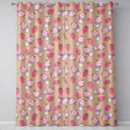 Cute Strawberry Milkshake Cupcake Peach Background Seamless Pattern Readymade Eyelet Ring Top Thermal 100% Blackout Curtains - thumbnail 2