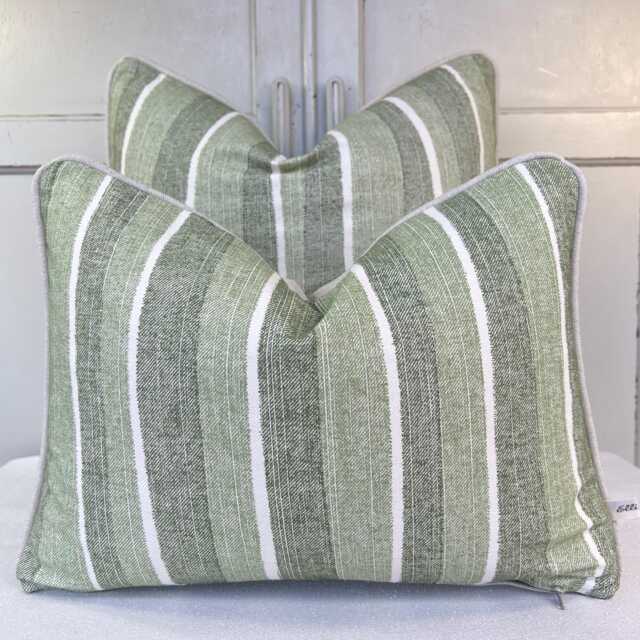 Fermoie Orchard Stripe Cushion Cover Green Neutral Cotton Pillow - image 1
