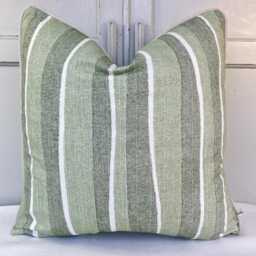 Fermoie Orchard Stripe Cushion Cover Green Neutral Cotton Pillow - thumbnail 2