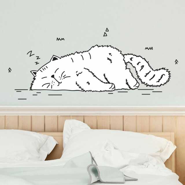 Sleeping Cat Wall Decal - Black White Art For Home Lover Decor - image 1