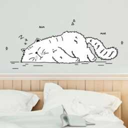 Sleeping Cat Wall Decal - Black White Art For Home Lover Decor - thumbnail 1