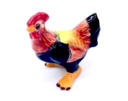 Miniature Ceramic Rooster Hen Chicken Animal Little Black Yellow Brown Figurine Small Statue Decoration Hand Painted Collectible Figure - thumbnail 1