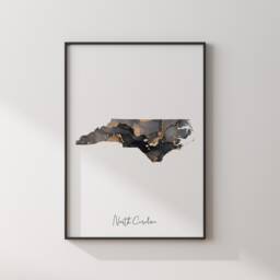 North Carolina Map Black & Gold Wall Art Print Us State - Usa United States Of America - thumbnail 3