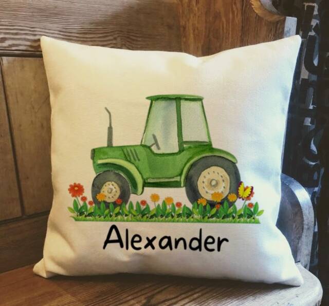 Personalised Tractor Country Canvas Cushion - Customised Vehicle Linen Farmhouse Cover With Inner Filler - image 1