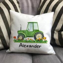 Personalised Tractor Country Canvas Cushion - Customised Vehicle Linen Farmhouse Cover With Inner Filler - thumbnail 2