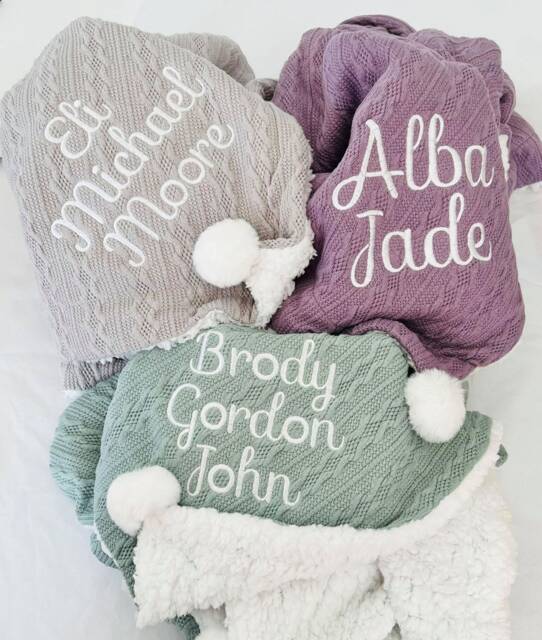 Personalised Cable Knit Blanket - Embroidered Baby Blanket Boy Or Girl Baby Gift - image 1