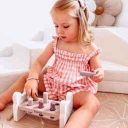 Personalised Wooden Pink Bunny Hammer Bench Toy, Children's Toys, Gift, Gifts For Kids, Montessori Toy - thumbnail 3