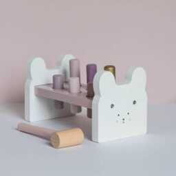Personalised Wooden Pink Bunny Hammer Bench Toy, Children's Toys, Gift, Gifts For Kids, Montessori Toy