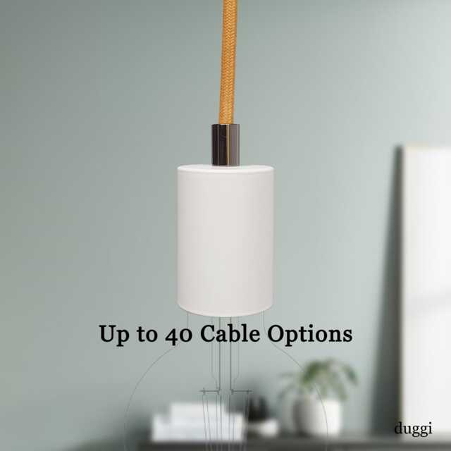Plug in Pendant Light - White + Dark Chrome, Hanging Cable Wall Cord & Minimal Modern E27 Lamp Holder, Unique Reading, Ambient Mood Lighting - image 1