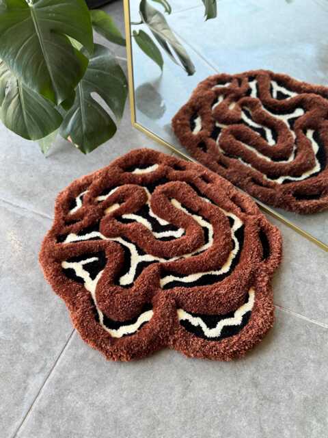 3D Brown Cow Print Handmade Tufted Rug - Fluffy Animal Pattern Carpet Rustic Farmhouse Decor - image 1