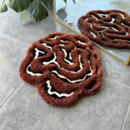 3D Brown Cow Print Handmade Tufted Rug - Fluffy Animal Pattern Carpet Rustic Farmhouse Decor - thumbnail 3