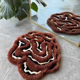 3D Brown Cow Print Handmade Tufted Rug - Fluffy Animal Pattern Carpet Rustic Farmhouse Decor - thumbnail 2