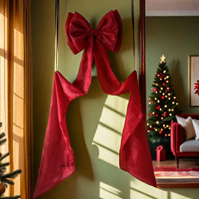 Burgundy Organza Christmas Tree Bow, Oversized Holiday Decor - image 1