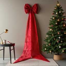 Burgundy Organza Christmas Tree Bow, Oversized Holiday Decor - thumbnail 3