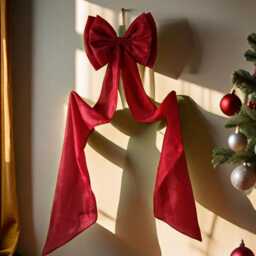 Burgundy Organza Christmas Tree Bow, Oversized Holiday Decor - thumbnail 4