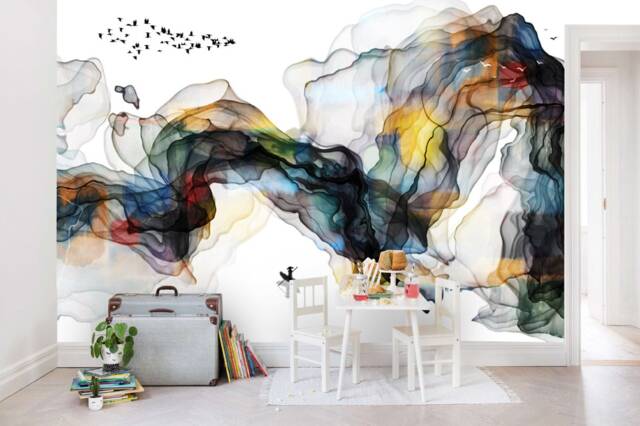 3D Ink Landscape Wallpaper, Abstract Wall Mural, Peel & Stick - image 1