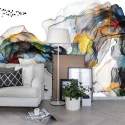 3D Ink Landscape Wallpaper, Abstract Wall Mural, Peel & Stick - thumbnail 2