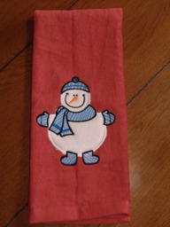 Embroidered Velour Hand Towel - Christmas Applique Snowman W/Beanie Red