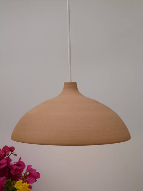 Pendant Light, Bigger Light Brown Stoneware Bell, Hanging Lamp - image 1