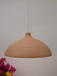 Pendant Light, Bigger Light Brown Stoneware Bell, Hanging Lamp - thumbnail 1