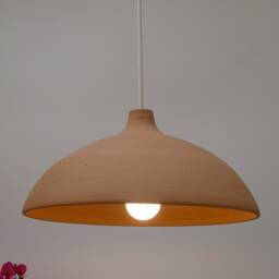 Pendant Light, Bigger Light Brown Stoneware Bell, Hanging Lamp - thumbnail 2