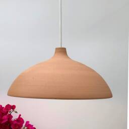 Pendant Light, Bigger Light Brown Stoneware Bell, Hanging Lamp - thumbnail 3