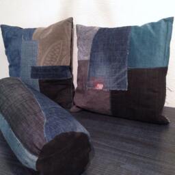 Upcycled Denim Patchwork Pillow Covers, Set Of 2 - 47x47 - thumbnail 4
