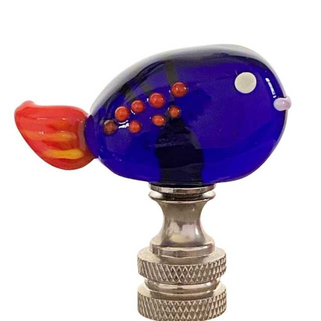 Finials For Lamp Shades - Handmade Glass Fish -Cobalt Blue Whale With Brass, Nickel Hardware - image 1