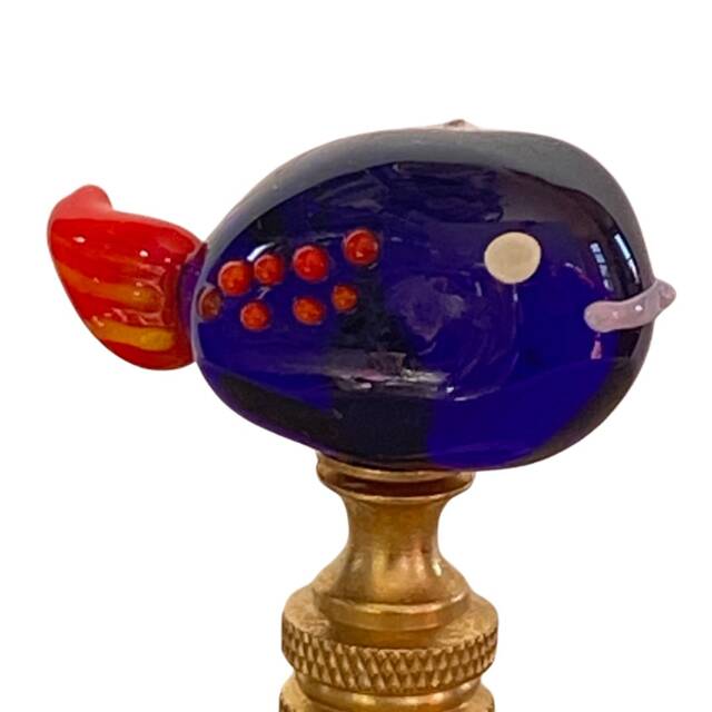 Finials For Lamp Shades - Handmade Glass Fish -Cobalt Blue Whale With Brass, Nickel Hardware - image 1
