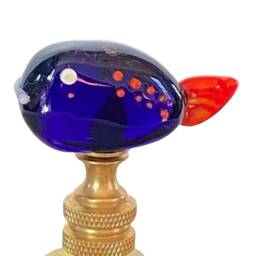 Finials For Lamp Shades - Handmade Glass Fish -Cobalt Blue Whale With Brass, Nickel Hardware - thumbnail 2