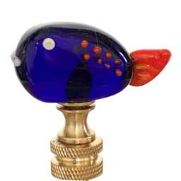 Finials For Lamp Shades - Handmade Glass Fish -Cobalt Blue Whale With Brass, Nickel Hardware - thumbnail 2