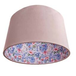 Baby Pink Velvet Lampshade With Oriental Vases Lining - thumbnail 2