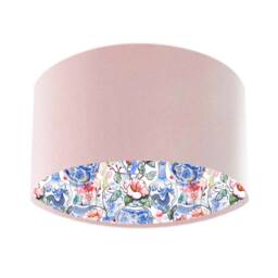 Baby Pink Velvet Lampshade With Oriental Vases Lining - thumbnail 1