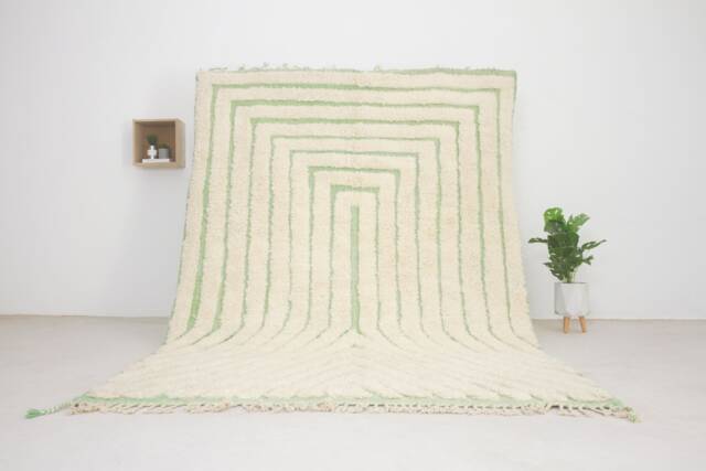 Moroccan Area Rug - White Beni Ourain Style For Living Room Mid Century Modern Tufted Green Azilal - image 1