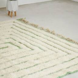 Moroccan Area Rug - White Beni Ourain Style For Living Room Mid Century Modern Tufted Green Azilal - thumbnail 3