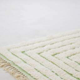 Moroccan Area Rug - White Beni Ourain Style For Living Room Mid Century Modern Tufted Green Azilal - thumbnail 4