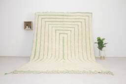Moroccan Area Rug - White Beni Ourain Style For Living Room Mid Century Modern Tufted Green Azilal - thumbnail 1