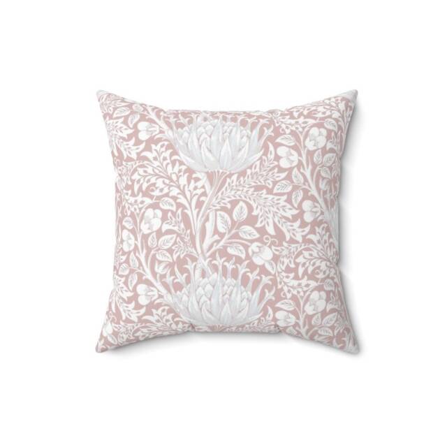 William Morris Pillow Cover - Soft Faux Suede Fabric Artichoke Floral Design Pattern Light Blush Pink Botanical Decorative Cushion - image 1