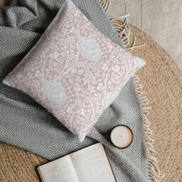 William Morris Pillow Cover - Soft Faux Suede Fabric Artichoke Floral Design Pattern Light Blush Pink Botanical Decorative Cushion - thumbnail 2