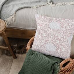 William Morris Pillow Cover - Soft Faux Suede Fabric Artichoke Floral Design Pattern Light Blush Pink Botanical Decorative Cushion - thumbnail 3