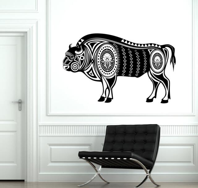 Wall Decal Animal Bull Aggressive Tribal Ornament Mural Vinyl Sticker 1866Dz - image 1