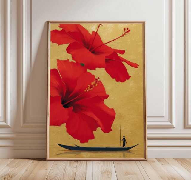 Hibiscus Wall Art, Tropical Flower Poster, Red Floral Print, Exotic Botanical Artwork, Bold Nature Decor, Modern Home Art - image 1