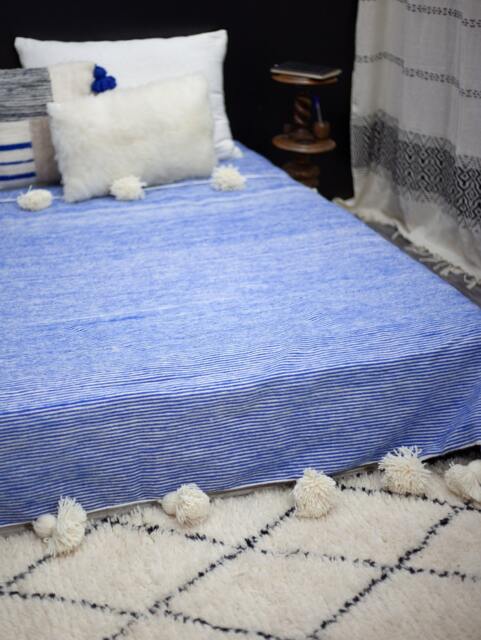 Majorelle Blue Blanket With Tassels, Duvet Cover , Hand Woven Wool , Sofa Couch Throw - image 1