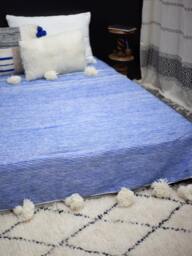 Majorelle Blue Blanket With Tassels, Duvet Cover , Hand Woven Wool , Sofa Couch Throw