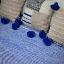Majorelle Blue Blanket With Tassels, Duvet Cover , Hand Woven Wool , Sofa Couch Throw - thumbnail 3